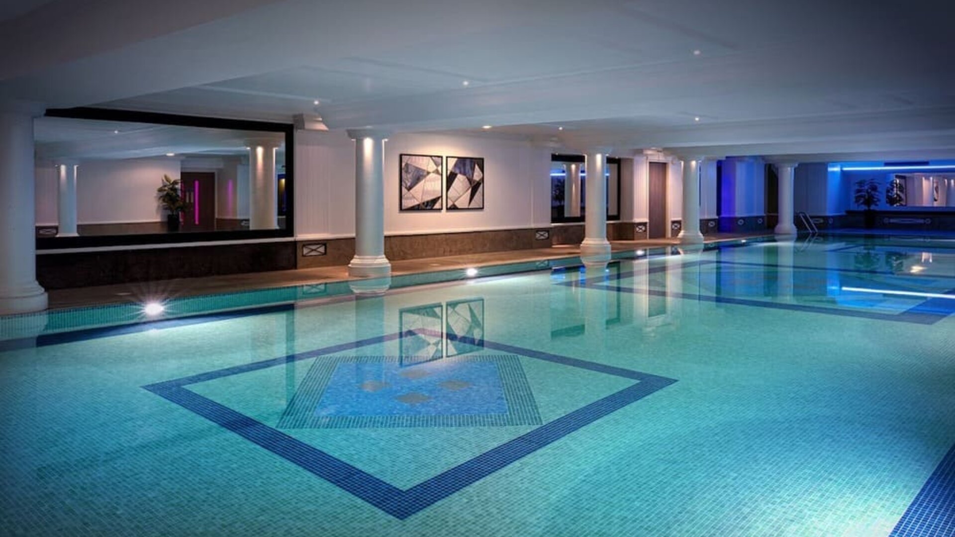 Indoor heated pool at Leonardo Royal Hotel London City.