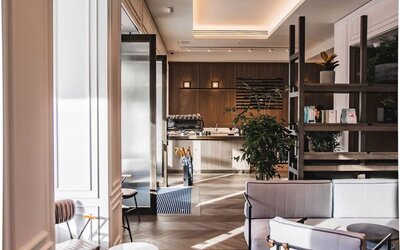 Hotel coffee shop with comfortable seating at Page8, Page Hotels.