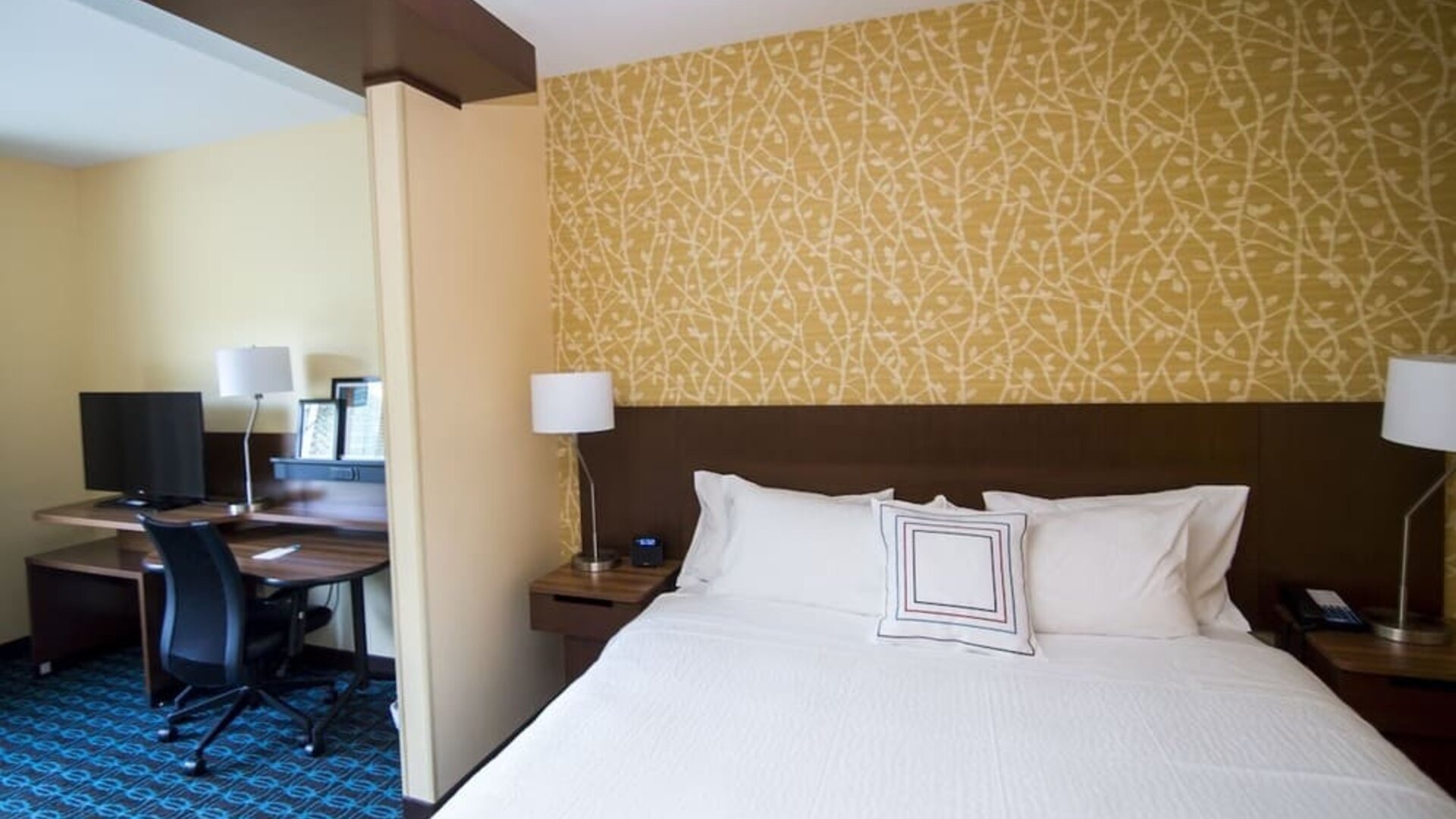 Day use room with work desk at Fairfield Inn And Suites Cambridge Ohio.