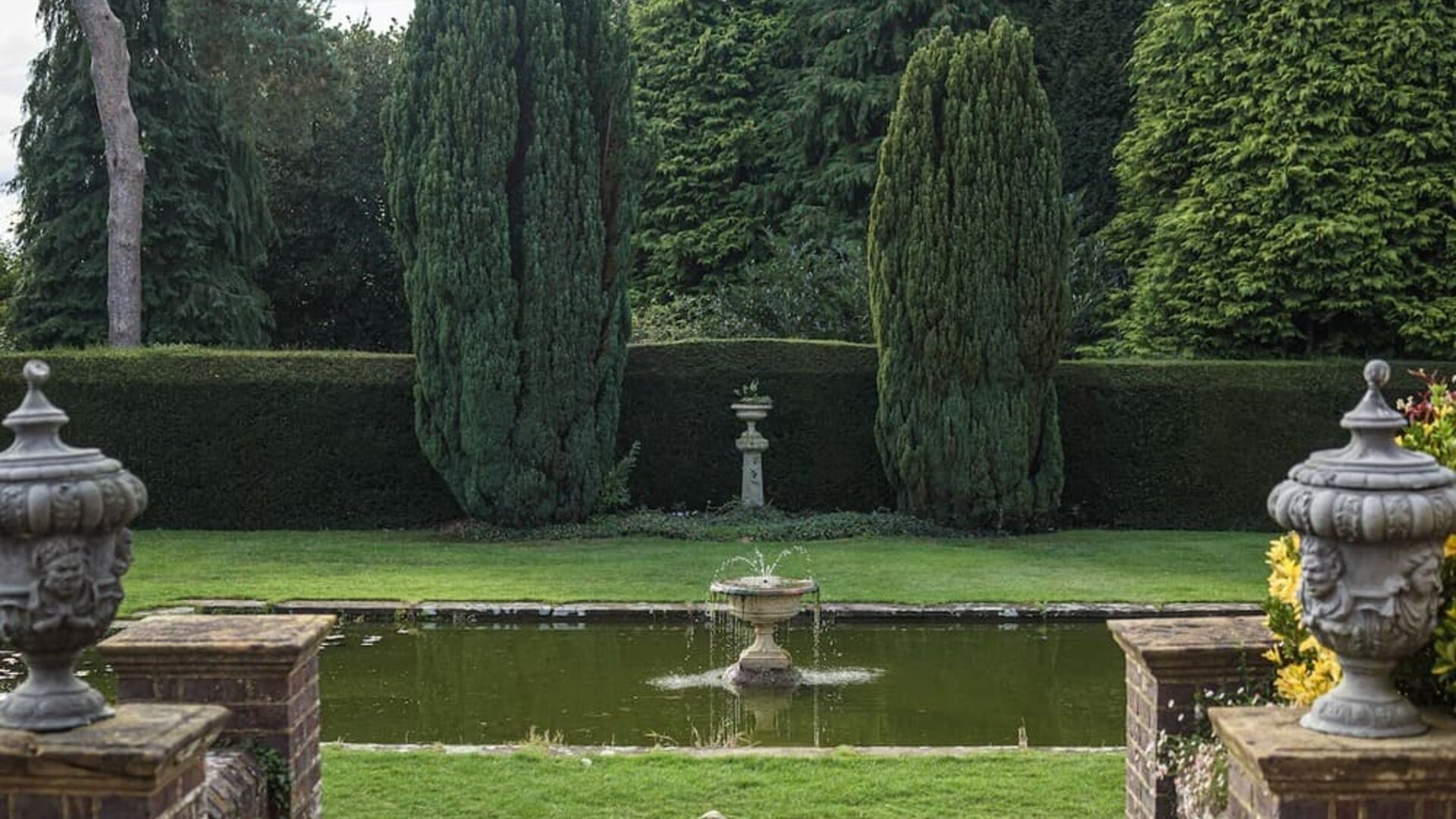 Beautiful garden with fountain at Barnett Hill Hotel.