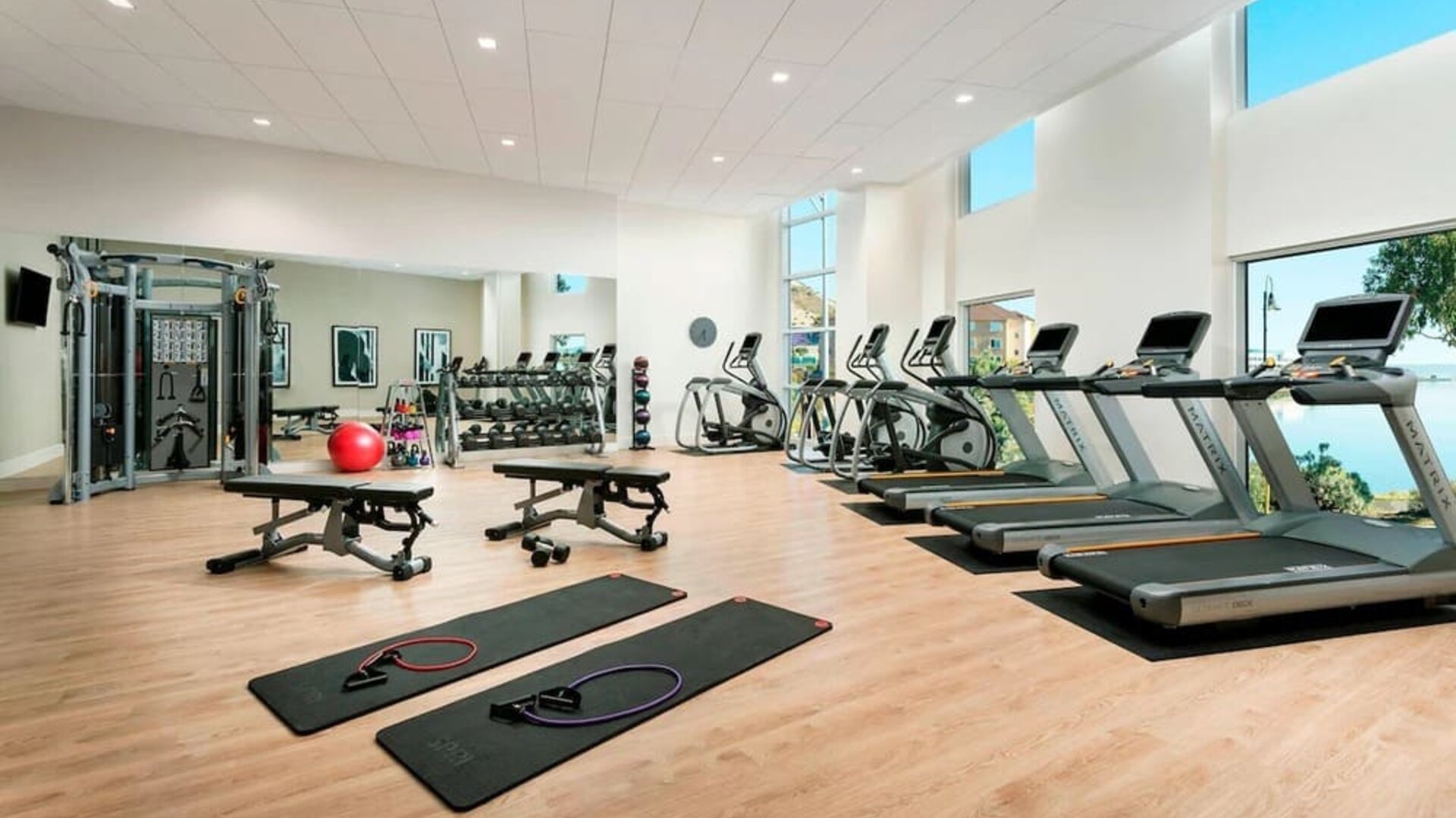 Fully equipped fitness center at AC Hotel By Marriott SFO/Oyster Point Waterfront.