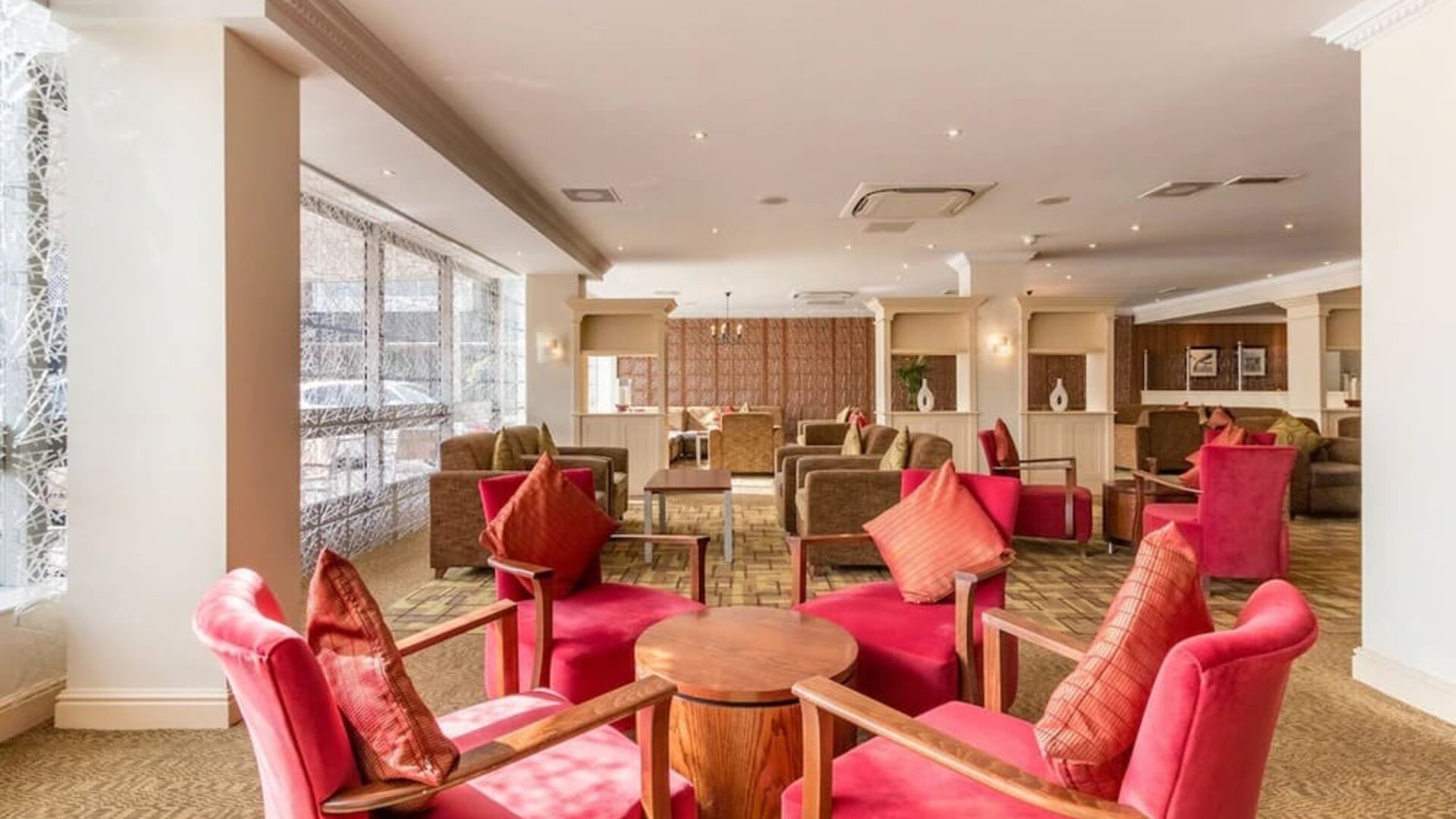 Lobby workspace at Thistle London Heathrow Terminal 5 Hotel.