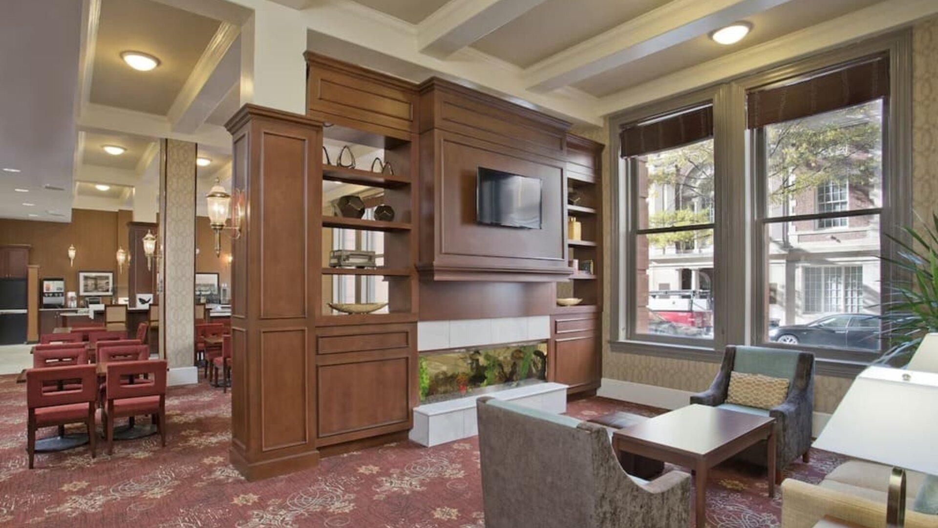 Lobby and coworking lounge at Staybridge Suites Baltimore - Inner Harbor.