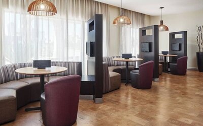 Media pods perfect for coworking at Courtyard Bossier City.