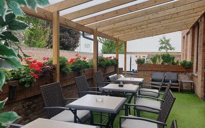 Beautiful green terrace at London City Airport Hotel.