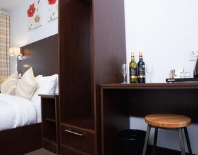 Day use room's workspace at London City Airport Hotel.