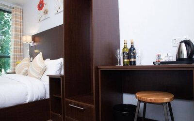 Day use room's workspace at London City Airport Hotel.