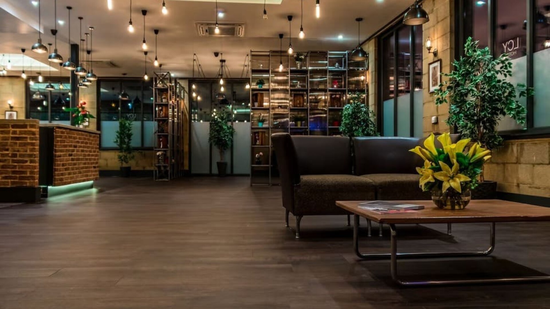 Lobby seating at London City Airport Hotel.