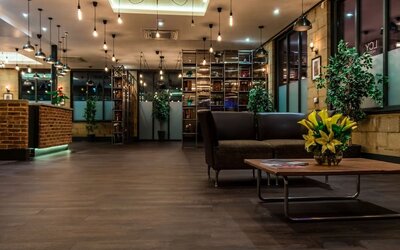 Lobby seating at London City Airport Hotel.