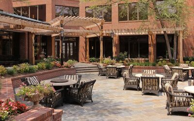 Picnic area perfect for coworking at DoubleTree Suites By Hilton Hotel Charlotte - SouthPark.