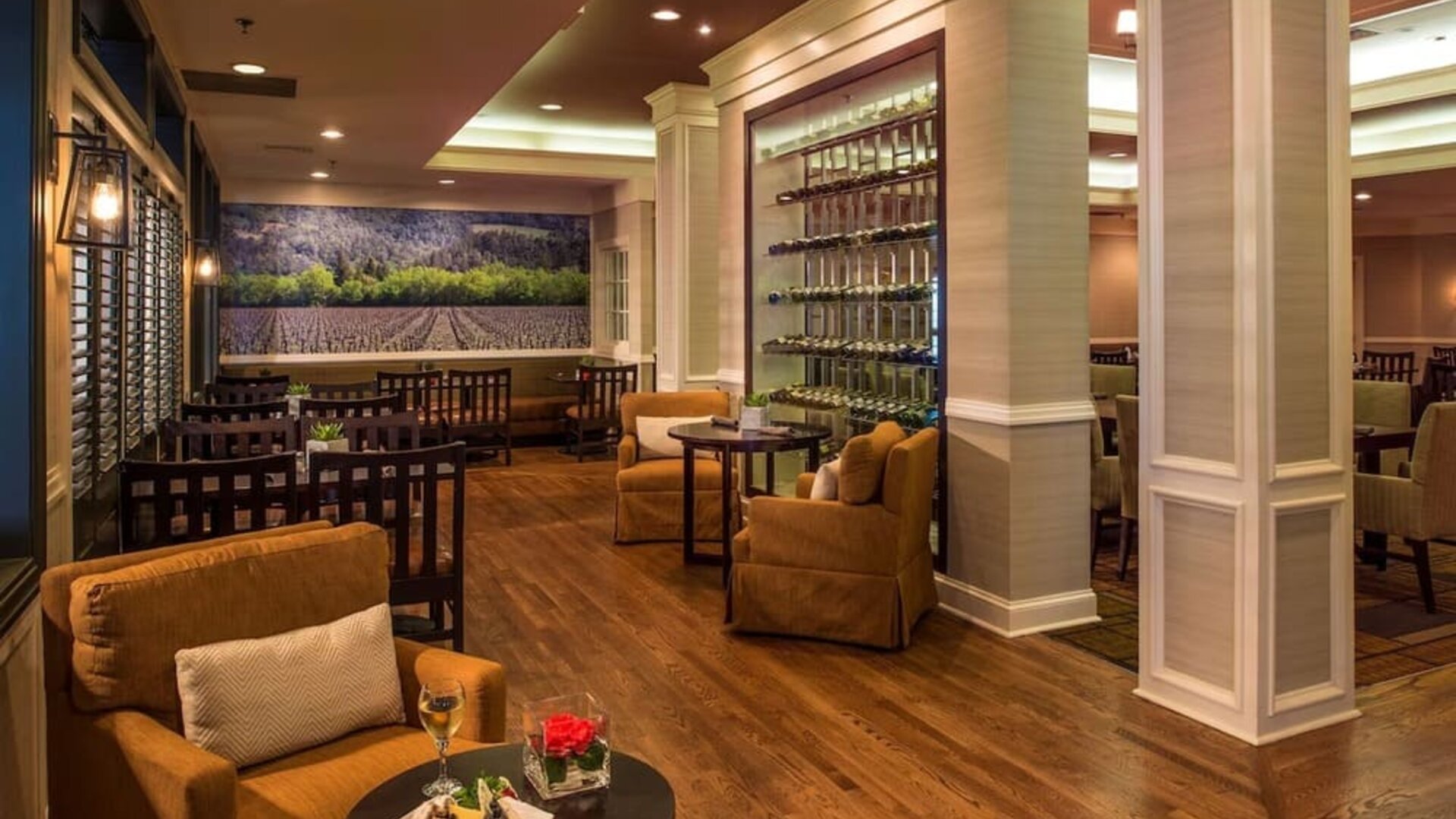Dining area perfect for coworking at DoubleTree Raleigh Durham Airport At Research Triangle Park.