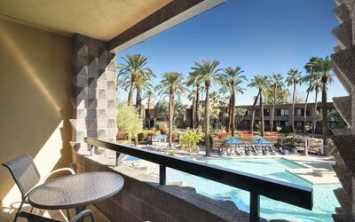 Balcony inside day use room at DoubleTree By Hilton Scottsdale.