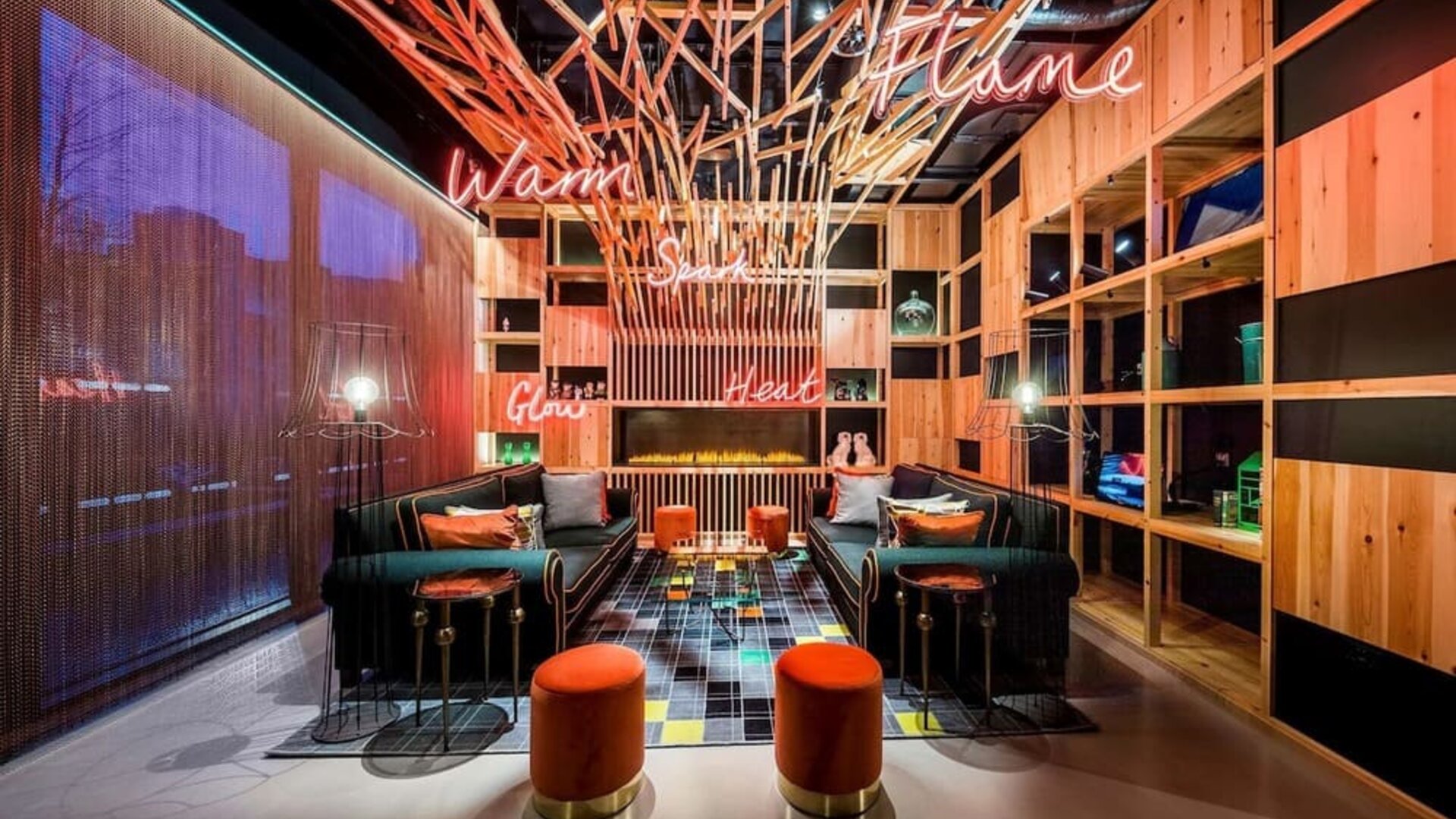 Cozy lobby with fireplace at nhow London.