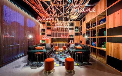 Cozy lobby with fireplace at nhow London.