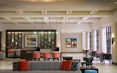 Lobby and coworking lounge at Marriott Boca Raton.