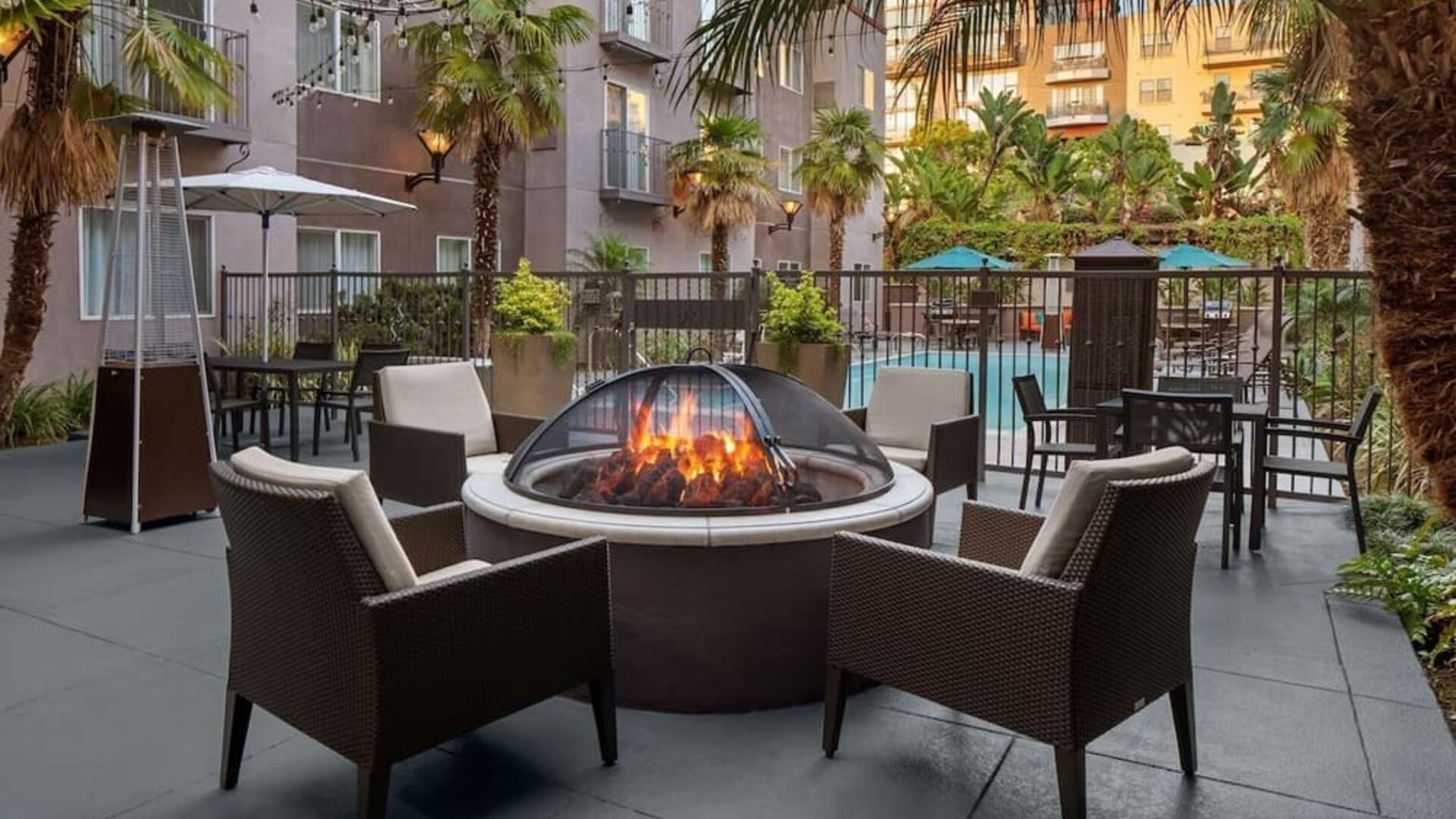 Firepit beside the pool at Residence Inn By Marriott San Diego Downtown.