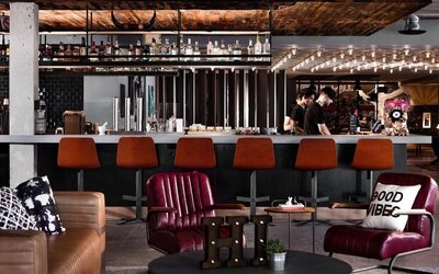 Hotel bar at Moxy Phoenix Tempe/ASU Area.