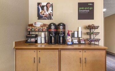 Coffee station at Extended Stay America.