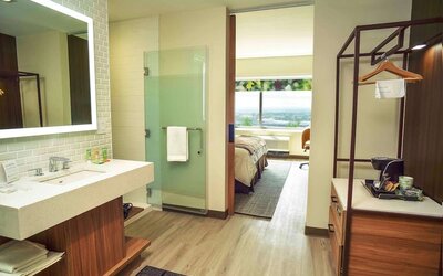 Private guest bathroom at Wyndham Garden North Bergen Near Secaucus.