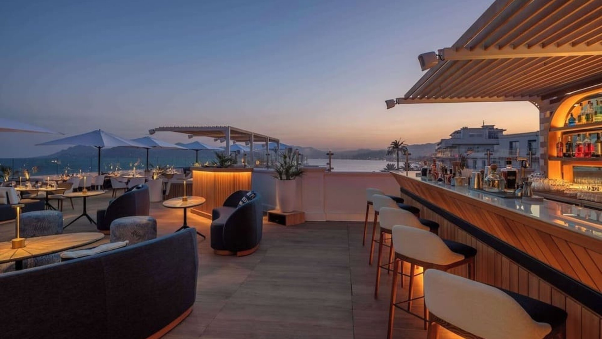 Rooftop seating at Canopy By Hilton Cannes.