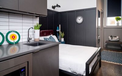 Day use room with in-room kitchen at The Chicago Hotel Collection River North.