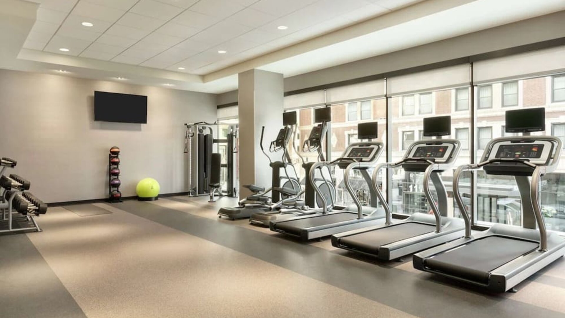 Fitness facility at Home2 Suites By Hilton Chicago River North.
