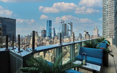 Hotel terrace and rooftop views at Margaritaville Resort Times Square.