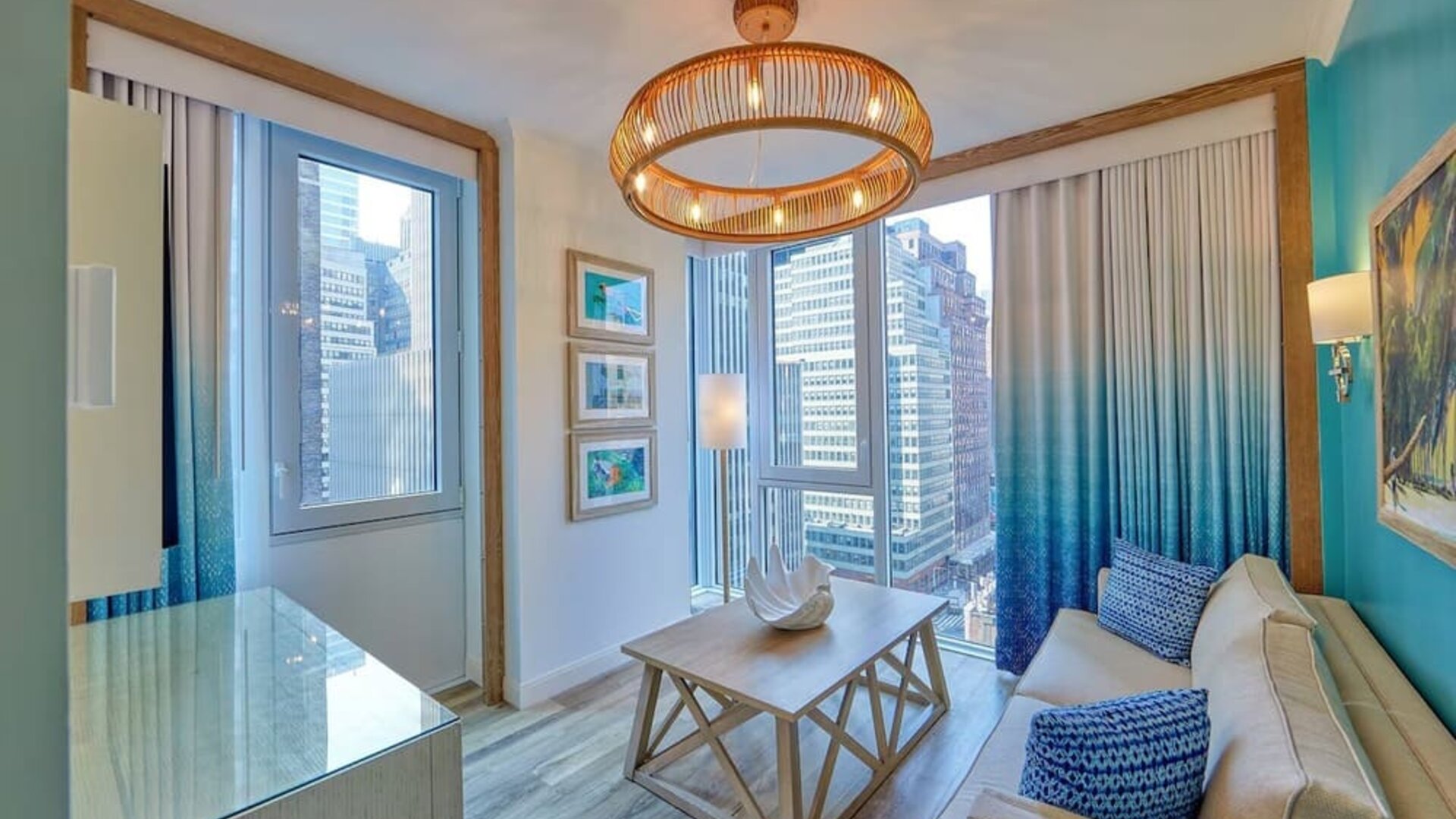 Day use room with lounge area at Margaritaville Resort Times Square.