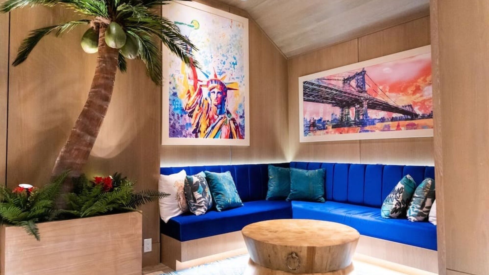 Coworking lobby seating at Margaritaville Resort Times Square.