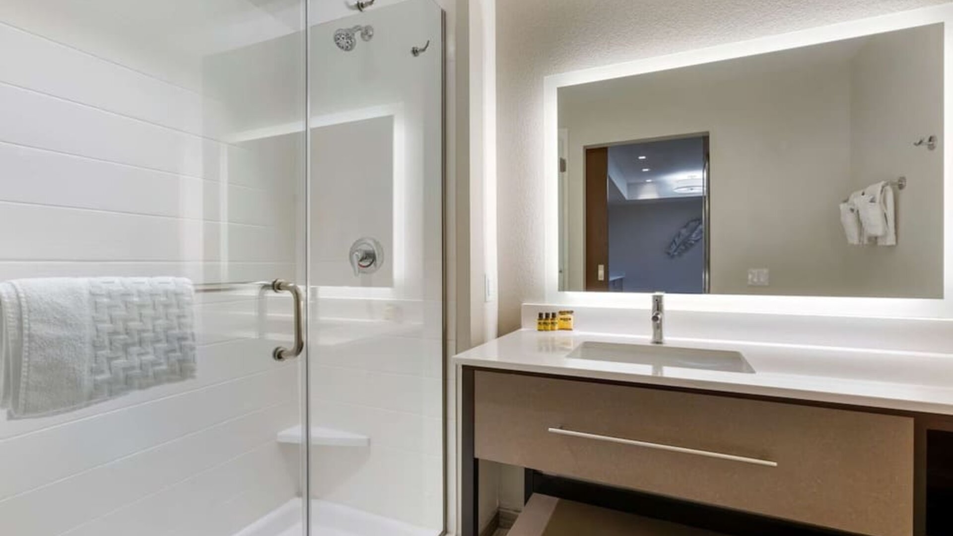 Guest bathroom with shower at Best Western Plus Executive Residency Phoenix North Happy Valley.