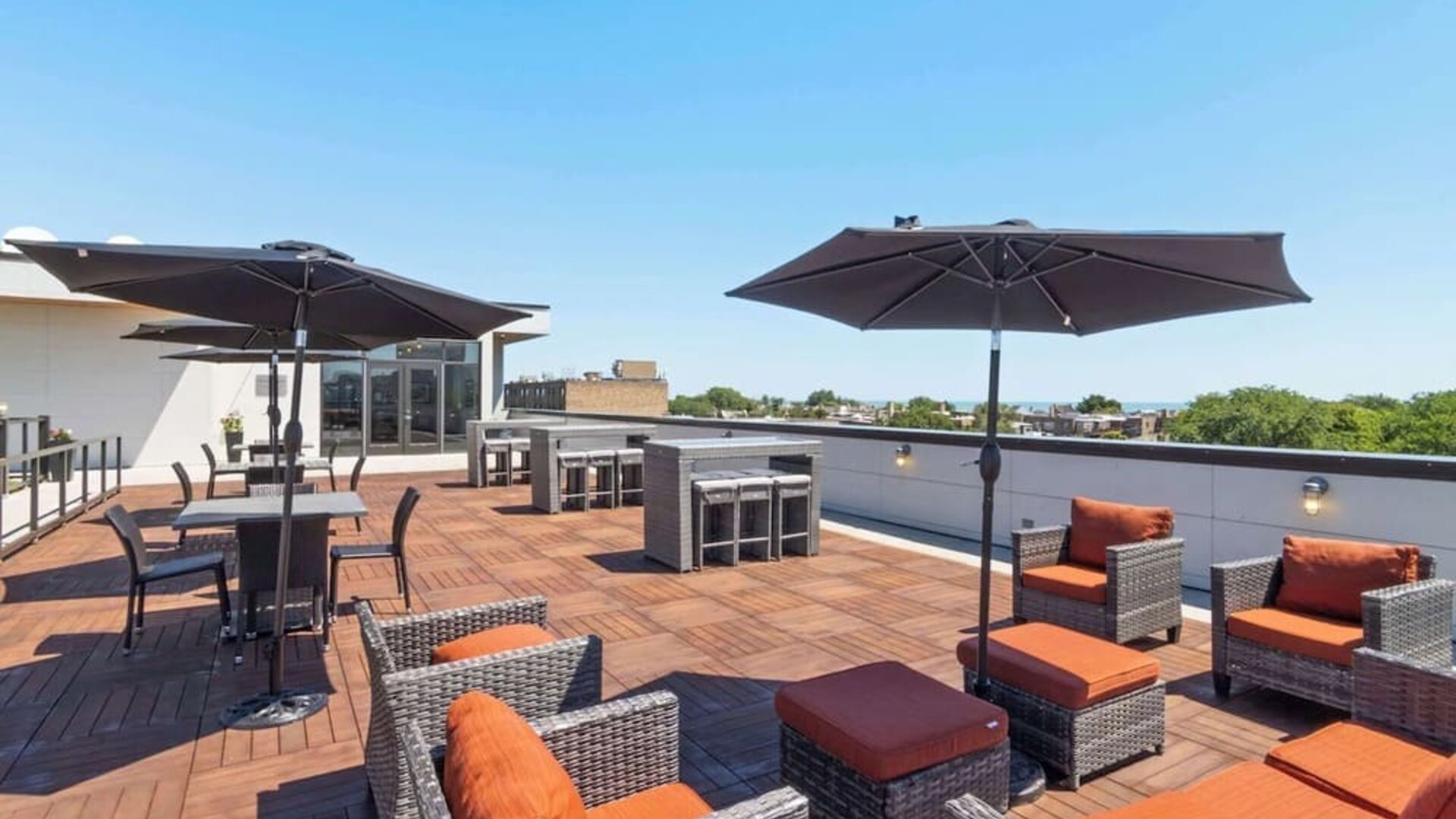 Rooftop terrace perfect for coworking at Hampton Inn Chicago North/Loyola Station.