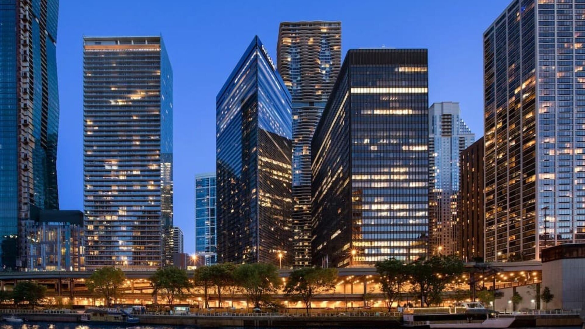 City at night at Swissotel Chicago.