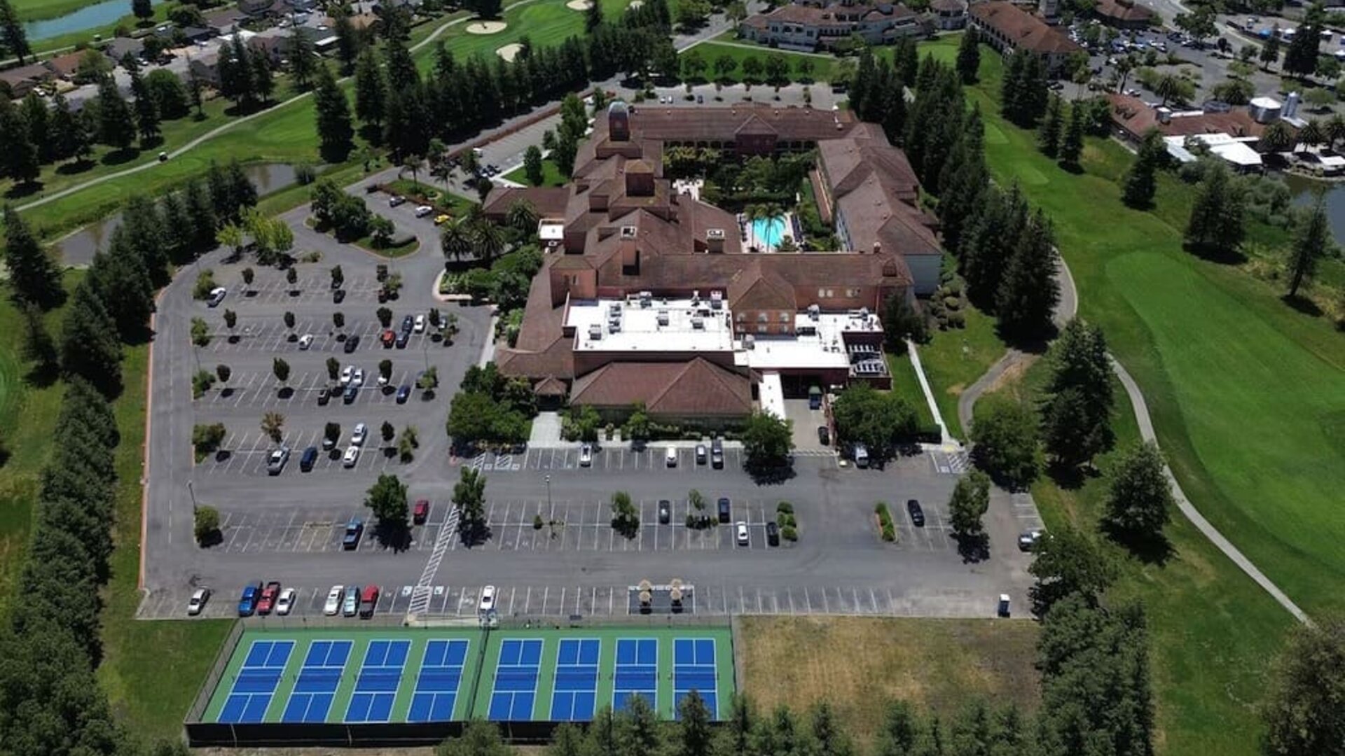 Vast parking area at DoubleTree By Hilton Sonoma Wine Country.