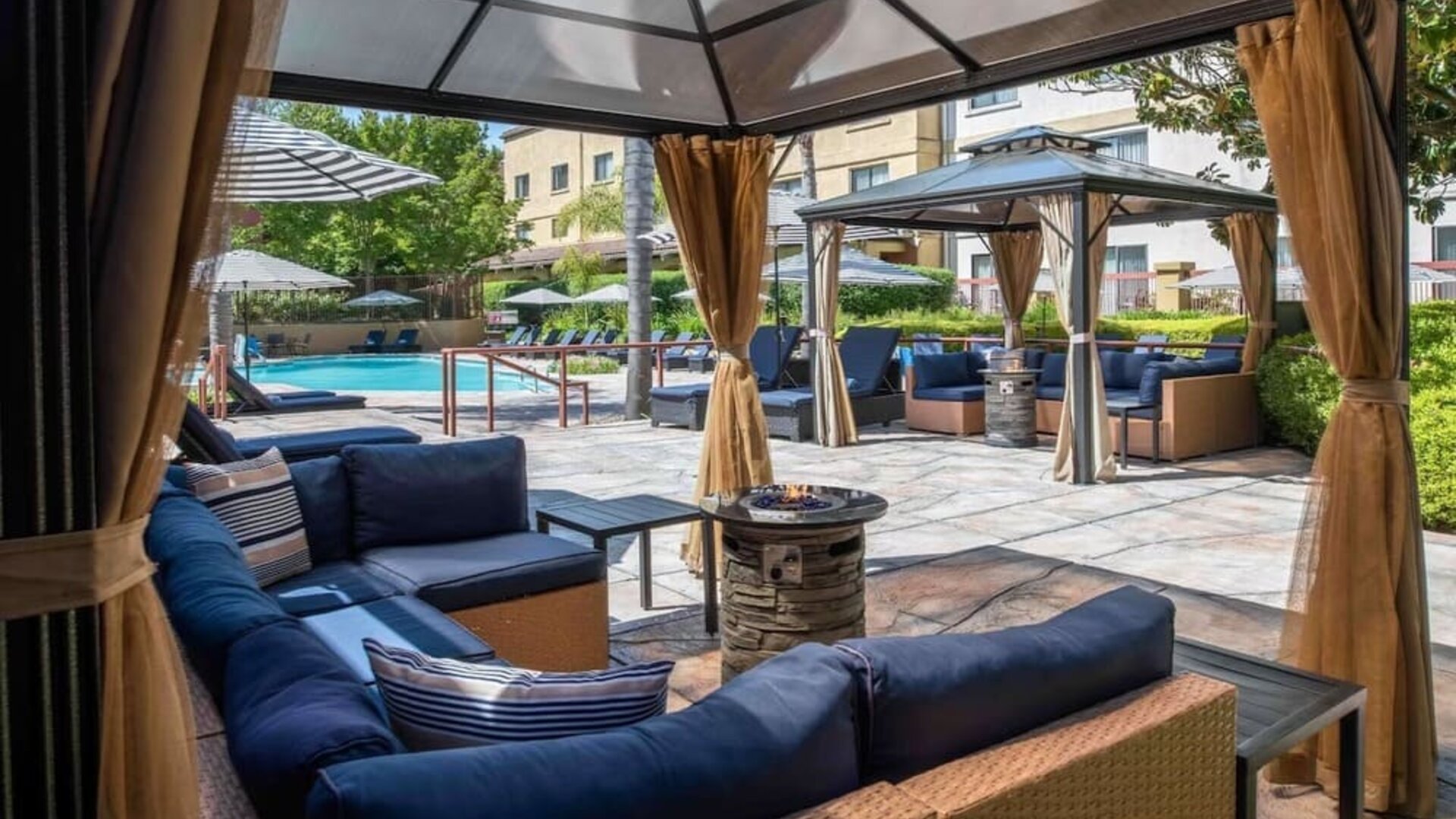 Pool cabanas at DoubleTree By Hilton Sonoma Wine Country.