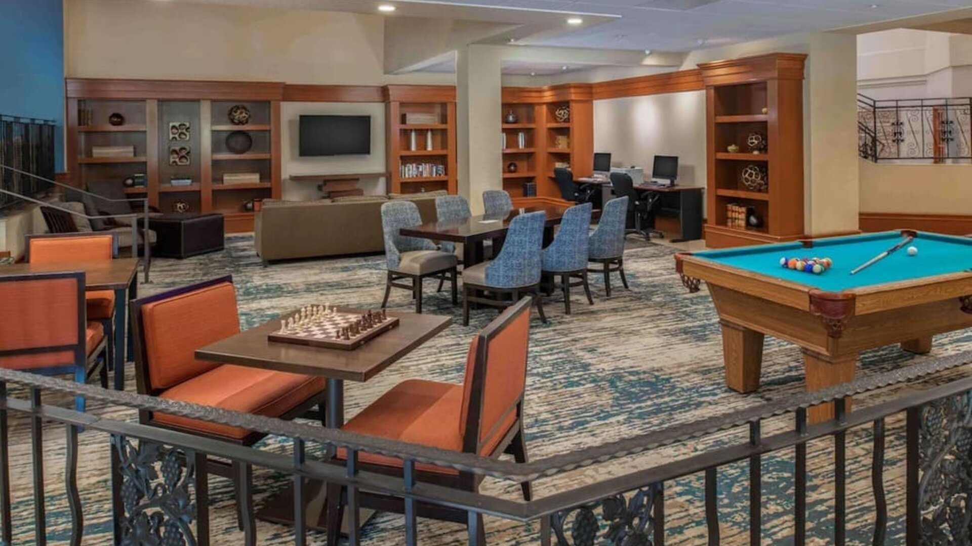Game room with chess and billiards table at DoubleTree By Hilton Sonoma Wine Country.