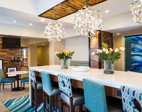 Lobby and coworking lounge at Hampton Inn Atlantic City Absecon, NJ.