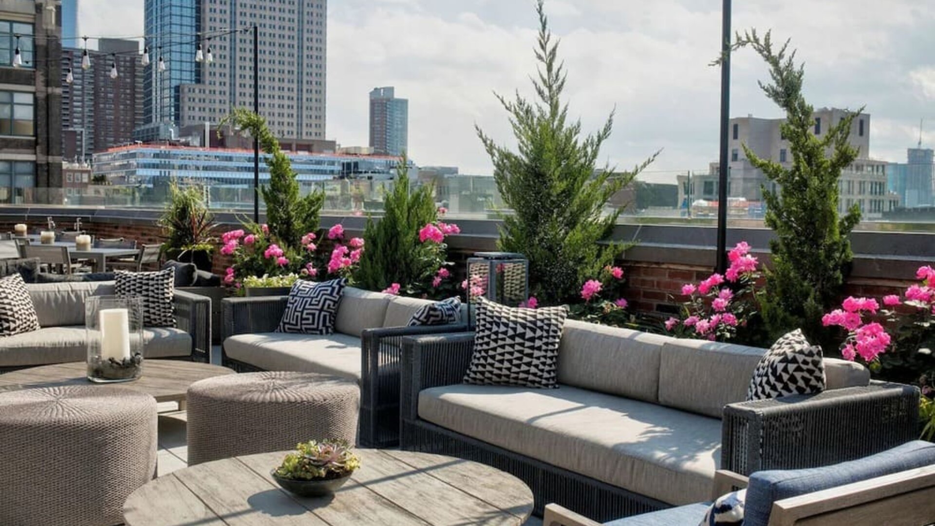 Rooftop lounge with city view at Arlo SoHo.