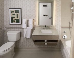 Guest bathroom with shower and tub at Hilton Birmingham At UAB.