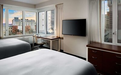 Day use twin room with work desk at Hilton Brooklyn New York.