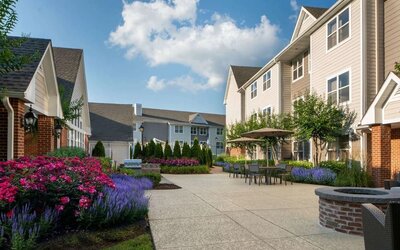 Beautiful outdoor patioat Sonesta ES Suites Fairfax Fair Lakes.