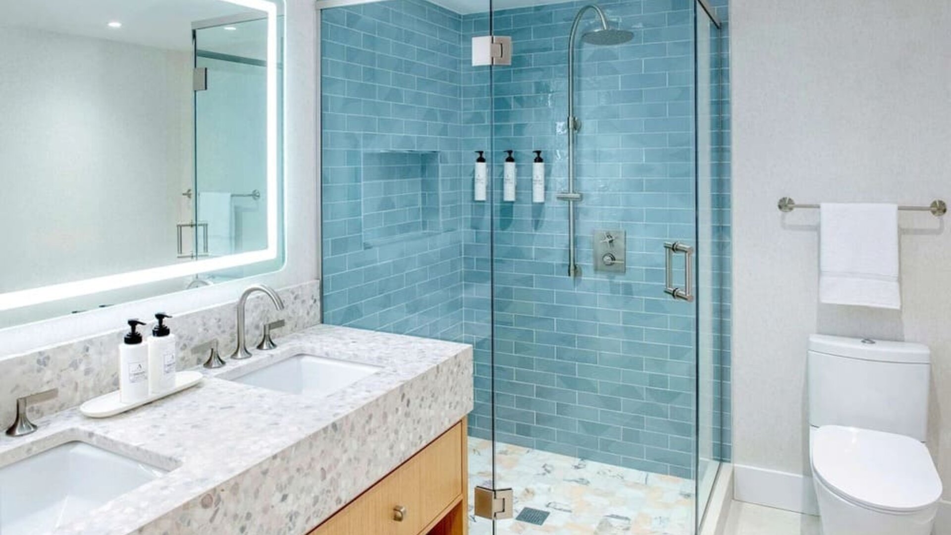 Private guest bathroom at The Fifty Sonesta Select New York.