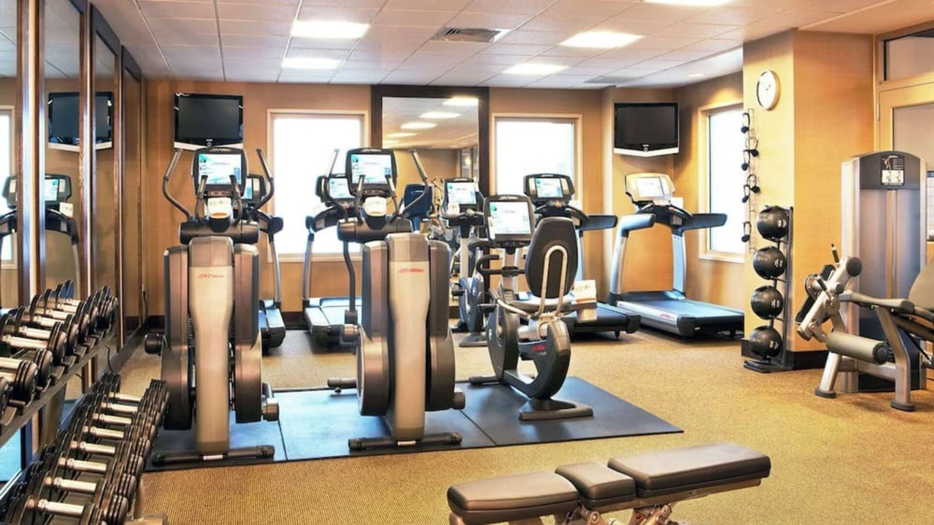 Fully equipped fitness center at Hilton Philadelphia At Penn's Landing.