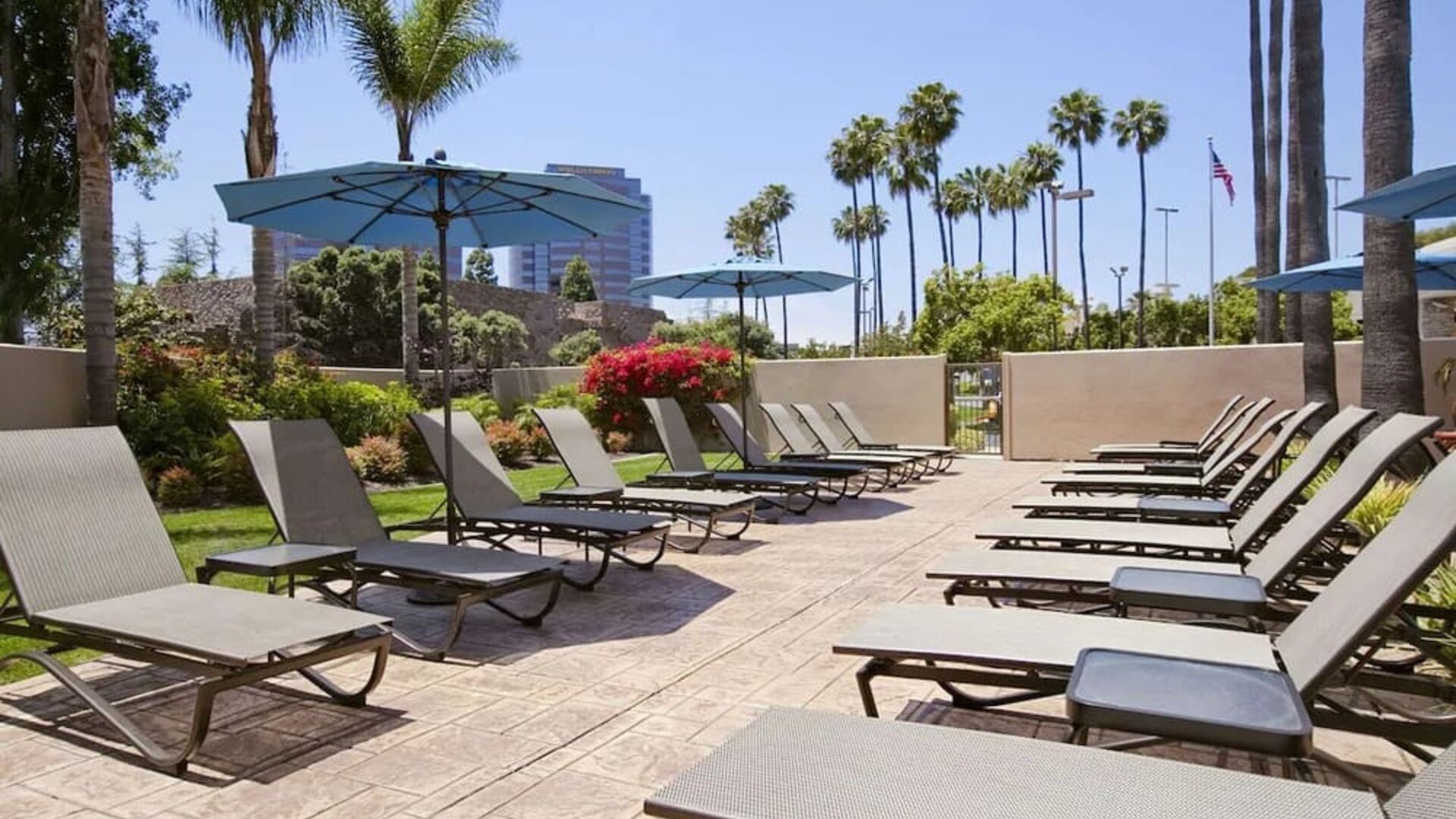 Beautiful sun deck perfect as workspace at Embassy Suites By Hilton San Diego-La Jolla.