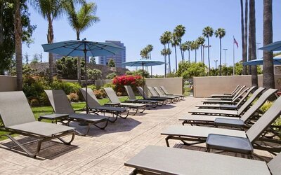 Beautiful sun deck perfect as workspace at Embassy Suites By Hilton San Diego-La Jolla.