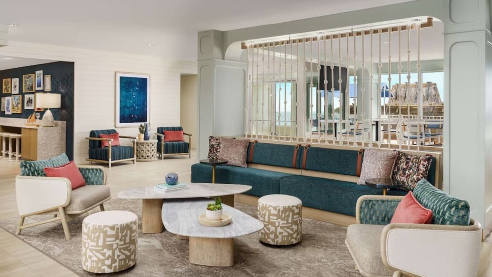 Lobby and coworking lounge at DoubleTree Beach Resort By Hilton Tampa Bay - North Redington.