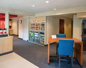 Lobby' coffee service and workspace at Sonesta Simply Suites Seattle Renton.