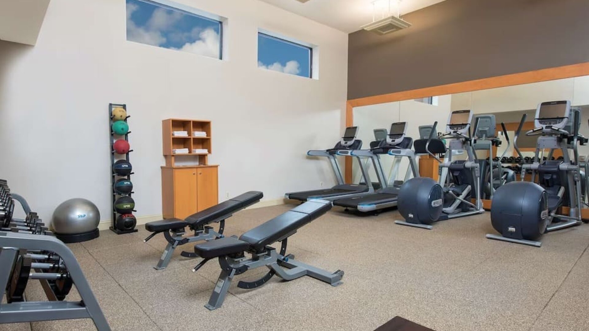 Fitness center at DoubleTree By Hilton Grand Rapids Airport.
