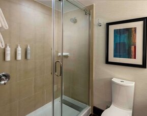 Guest bathroom with shower at Hilton Garden Inn Washington DC/Georgetown Area.
