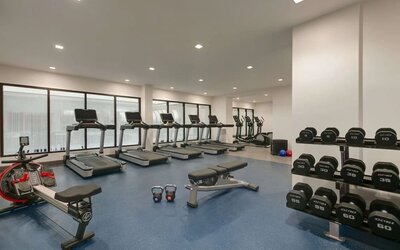 Fitness center at DoubleTree By Hilton Canton Downtown.