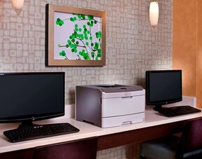 Business center with computers and printer at Sonesta ES Suites Birmingham Homewood.